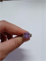 Vtg. Amethyst Colored Stone Ring Marked 925- 6.1g