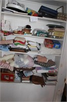 SHELF CONTENTS, COOKBOOKS, MATERIAL, SEWING, ETC