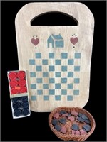 Handcrafted checker board, country look,  Heart