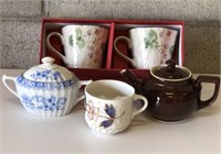Teapot, Mugs, Sugar Bowl