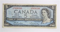 1954 CANADIAN $5 CURRENCY NOTE