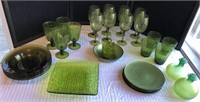 Green Glassware, Dishes, Candle Holders and more