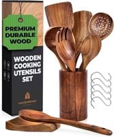 Wooden Spoons & Utensil Set  Teak Wood  8pcs
