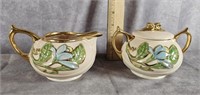 HULL ART POTTERY CREAMER AND SUGAR BOWL WITH LID