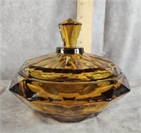 VIKING GLASS DIAMOND POINT AMBER CANY DISH