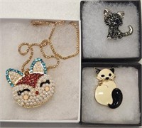 CAT PINS AND NECKLACE