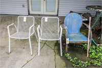 2-Wire Mesh Back Lawn Chairs, 1-Vintage Metal