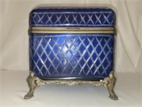 Vintage Bohemian cobalt glass casket