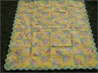 Hand Stitched Yellow/Green Fan Quilt