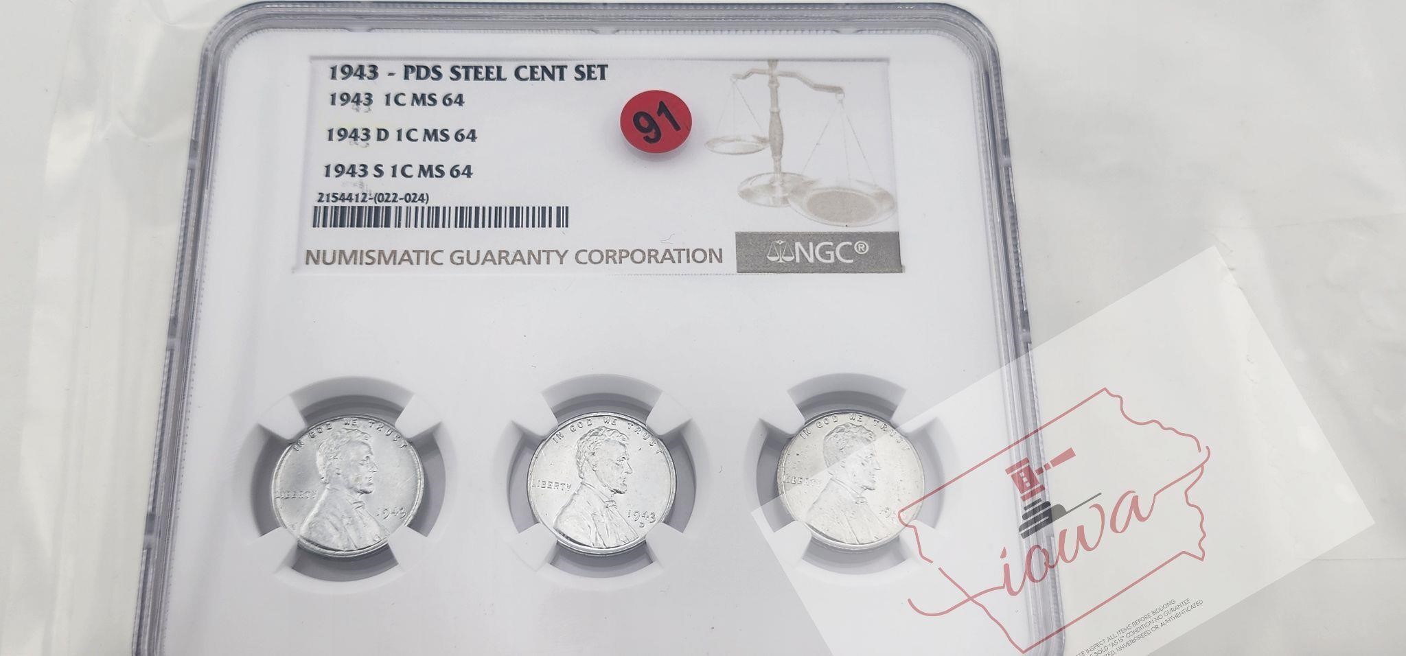 1943 - PDS STEEL CENT SET MS64 SET