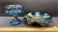 Carnival Glass Compote and Ruffled Dish
