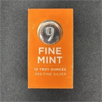 10 oz Cast-Poured Silver Bar - 9Fine Mint
