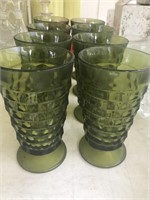 Lot of 8 Green Indiana Glass Whitehall Cubist