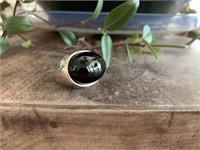 Beautiful Black Crystals 925 Silver Ring Size 6
