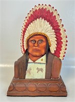 NICE HAND PAINTED INDIAN CHIEF BUST WOOD CARVING