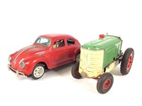 VW Beetle Friction Car, Tin Tractor Wind up