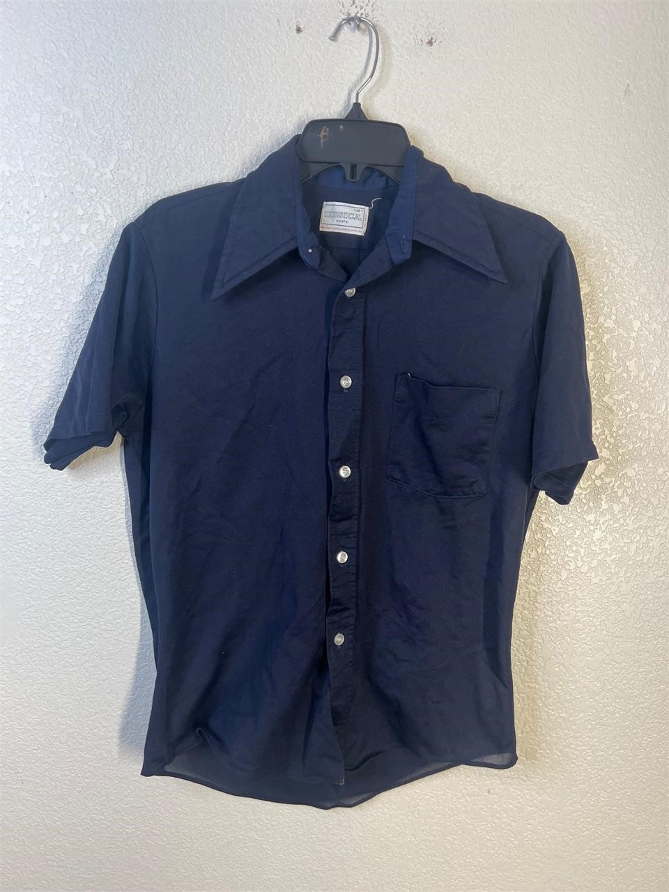 Vintage 70s Navy Blue Button Up Shirt