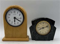 Lot Of 2 Clocks, incl. Leeman Black Marble Clock