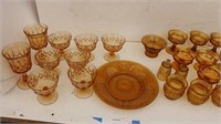 (33) Pieces Gold/Peach/Amber Dishes, Custard Cups