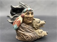 Native American Brave and Wolves Figurine