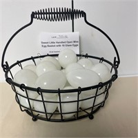 Wire Egg Basket & 17 Glass Eggs
