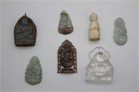 7 Pcs. Jade, Metal, Bone, Buddha/Hindu Amulets+