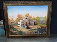 Framed Mexico Pueblo Painting