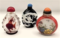 Hand Painted Glass Snuff Bottles- Lot of 3