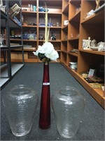 Glass vases & tall, single flower red vase (3)
