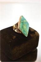 STERLING SILVER SIGNED HUGE TURQUOISE RING