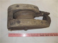 Antique Wood & Cast Iron Large Rope Pulley
