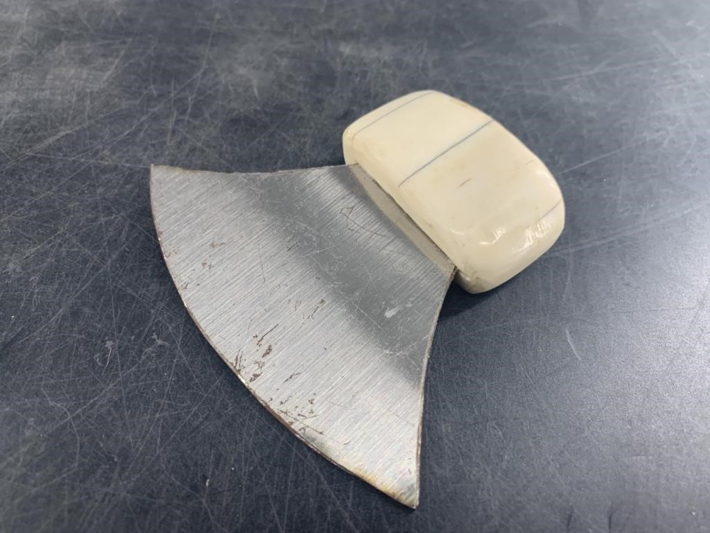 Old ivory handled ulu knife with a recycled steel