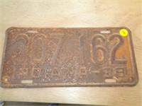 1939  INDIANA LICENSE PLATE