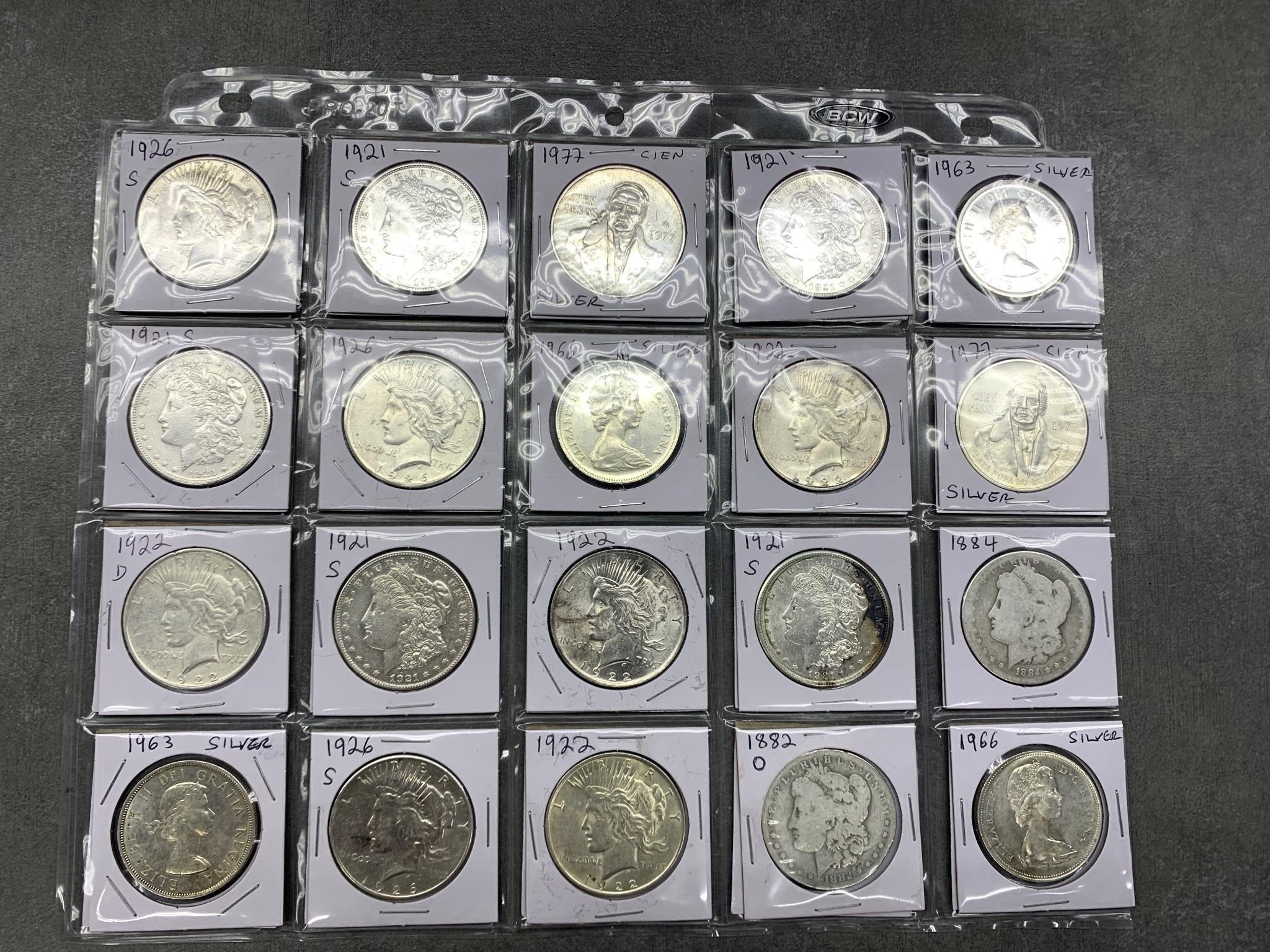 Silver Coins, Cien Pesos, Canadian Dollars