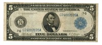 1914 U.S. $5 Federal Reserve Large Note 7-G Blue