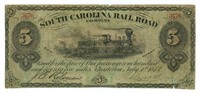 1873 The South Carolina Rail Road Company $5 Fare