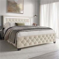 HH71497 HH260 King Beige Platform Bed w/LED