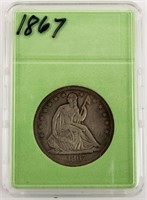 Coin 1867 Seated Liberty Half Dollar Very Fine
