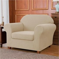 Tan Jacquard High Stretch Box Cushion Armchair