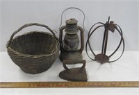 Basket, Lantern Iron, Yardstick, Pumpkin Décor