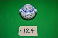 WHITE AND BLUE LIDDED PIERCED POT