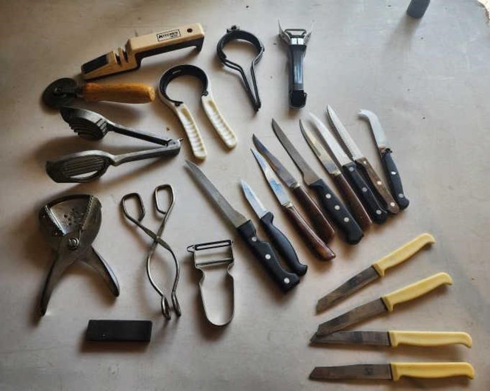 Assorted kitchen tools and knives