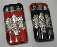 (2) Black & Red Silver Flying Eagle Lighters