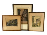 3 Street Scene Etching Prints