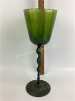 Avocado Green Glass Twisted Stem Large Goblet