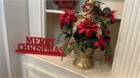 Merry Christmas Sign and Floral Urn with