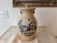 Stoneware. Blue Decorated Crock. Greenfield