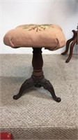 Antique walnut organ stool with cast iron feet