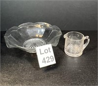 Etched Glass Creamer and Glass Dish