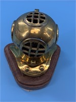 Brass diving helmet 4.5" tall with wood base